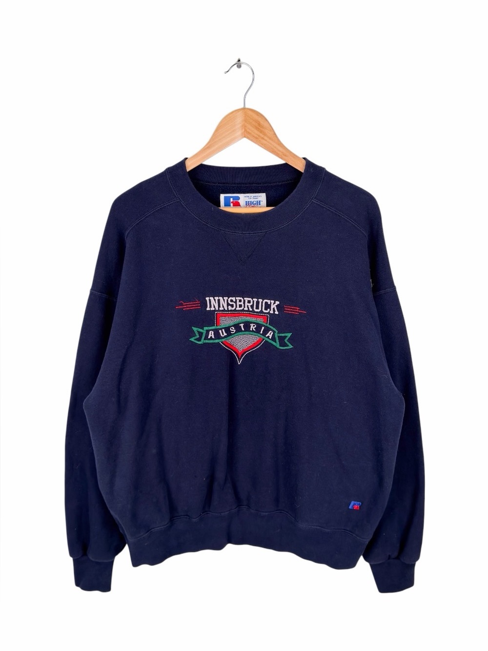 Innsbruck Austria Men’s Large Embroidered Sweatshirt Russell Athletic Navy 90s